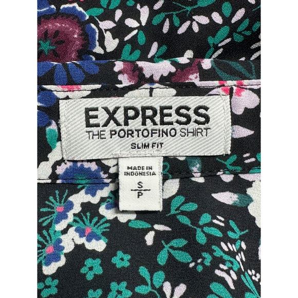 Express Top Women Small Black Dark Floral Portofino Slim Fit Sheer Romantic Work - Picture 6 of 9